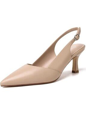 Women's Nude Slingback Pointed Closed Toe Kitten Heels Pumps Shoes
